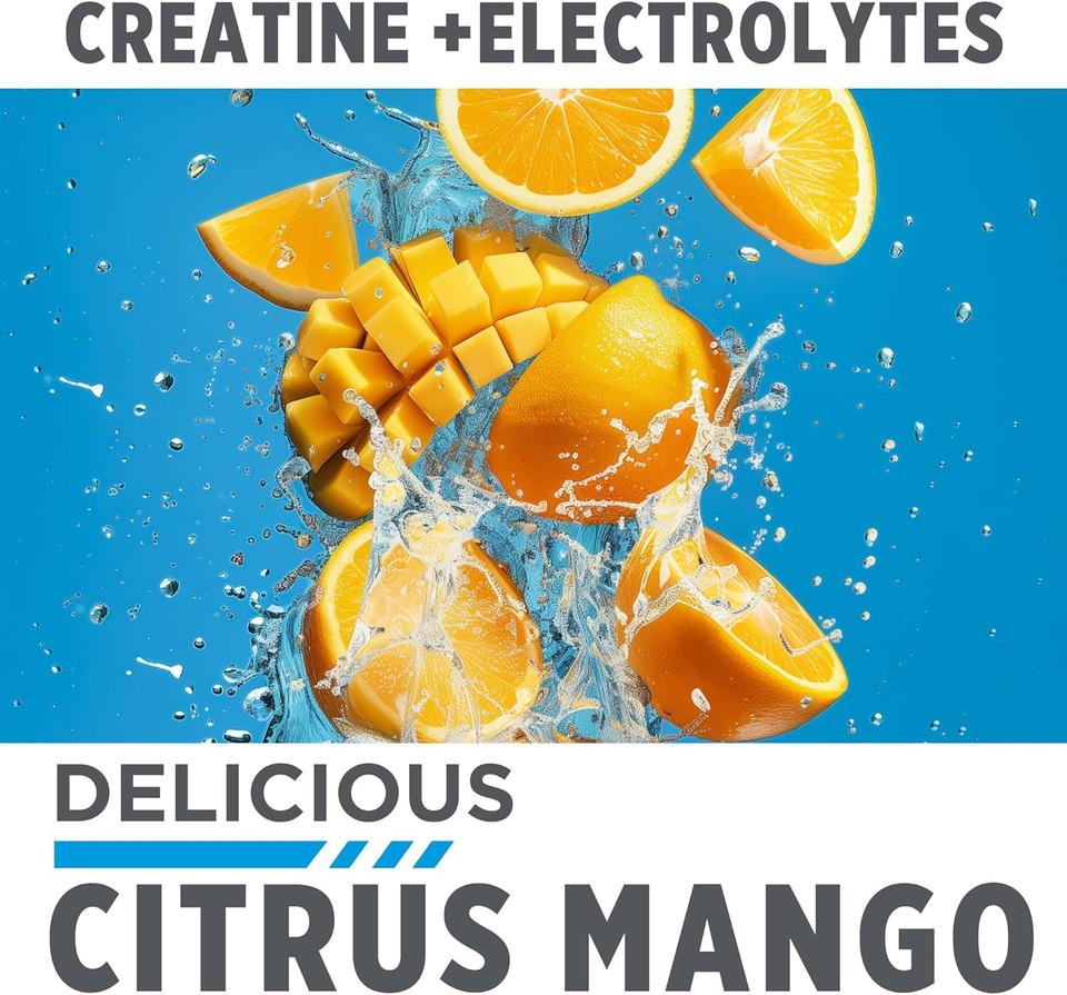 Creatine Hcl + Hydration | Electrolyte Powder Tub | Citrus Mango | Sugar Free Electrolytes | Rehydration Formula W Potassium, Sodium, Zinc, Magnesium To Hydrate & Recover (40 Serv)