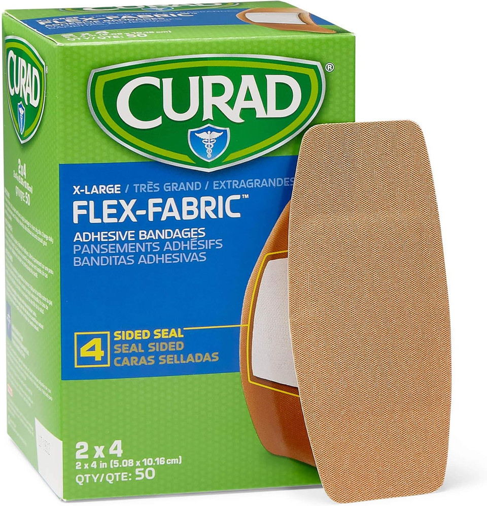 Curad Flex-Fabric Adhesive Bandages With Stretch To Conform To Wounds, 2 X 4 Inches, (50 Count)