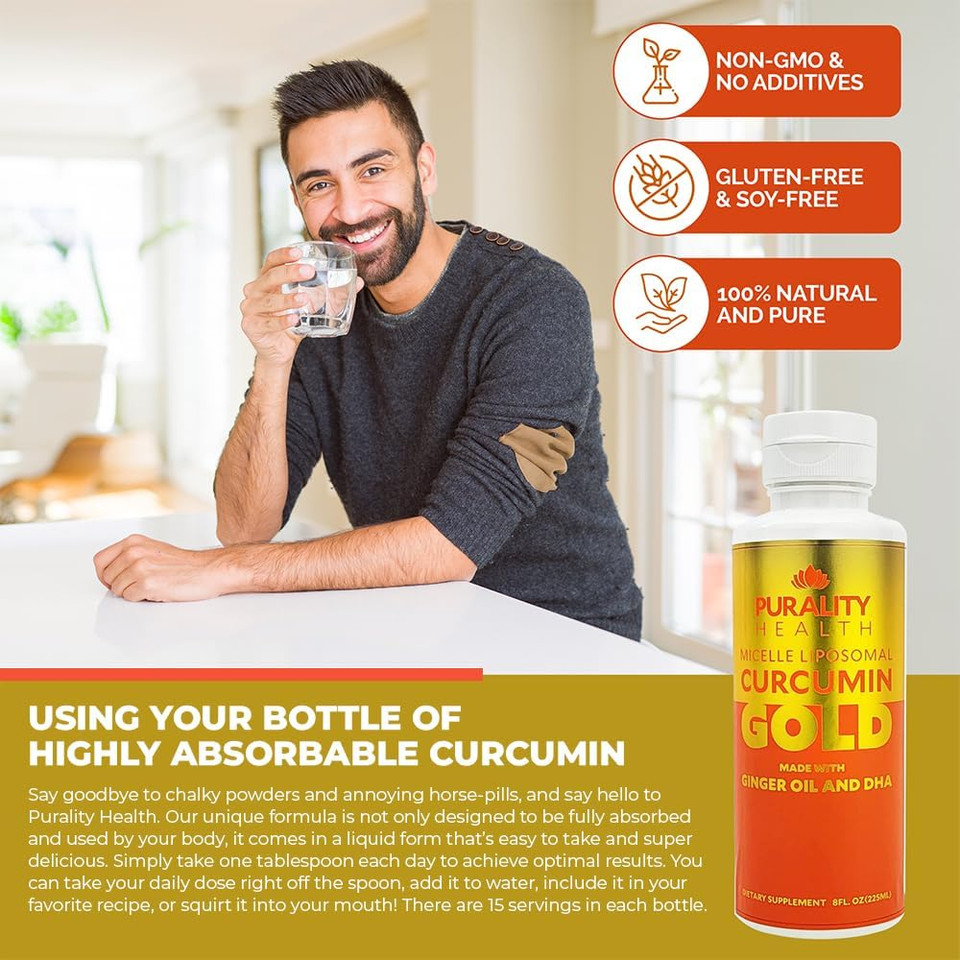 Curcumin Gold, From Turmeric With Ginger Oil & Dha Omega-3S, Micelle Liposomal Enhanced Absorption, Joint Health, 15 Day Supply