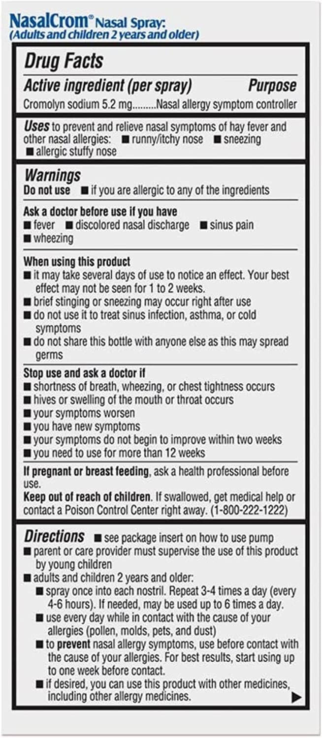Nasalcrom Nasal Spray Allergy Symptom Controller | 200 Sprays | .88 Fl Oz