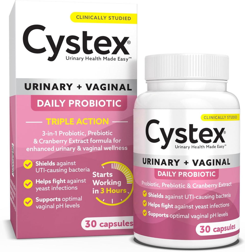 Cystex 3-In-1 Urinary Tract Probiotic For Women  Fast-Acting Uti & Yeast Infection Support With Prebiotics, Probiotics & Cranberry  Supports Vaginal Ph & Flora Balance, (30 Capsules)