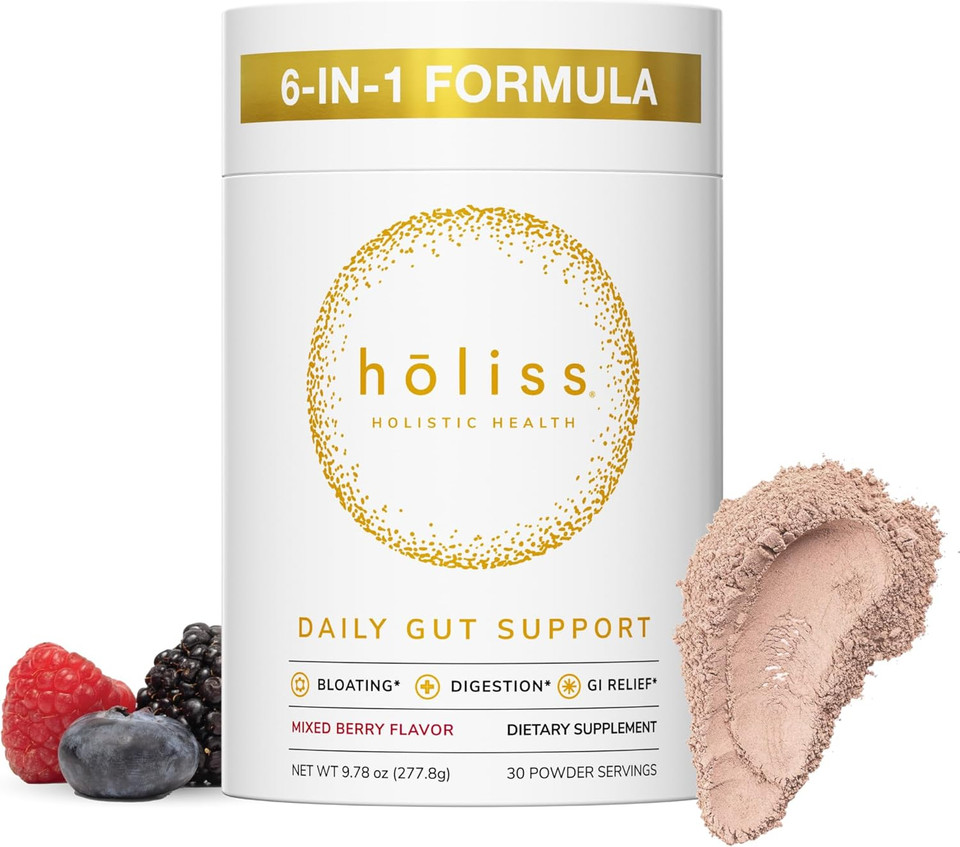 Daily Gut Health Kit  6-In-1 All Natural Supplement, Bloat & Gas Aid, Gi Lining Repair, Ibs Support  Lemon Balm, L-Glutamine, Pepzingi, Mixed Berry, 30 Servings, Electric Mixer & Spoon