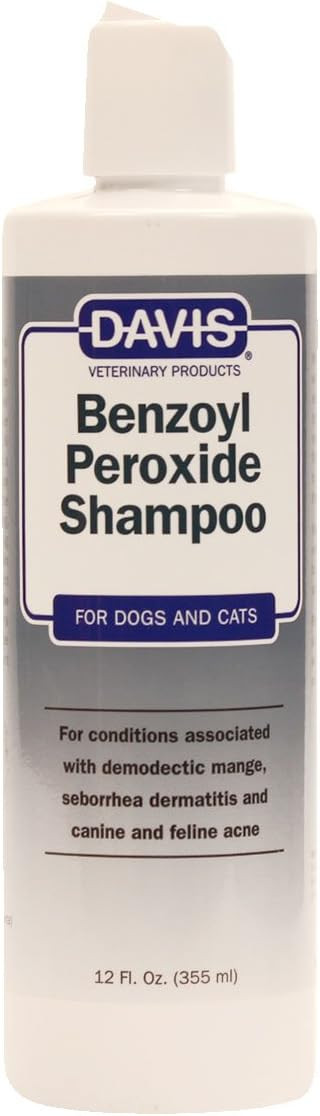 Davis Benzoyl Peroxide Medicated Dog & Cat Shampoo, 12 Oz.  Dermatitis And Demodectic Mange, White (Dm150 12)