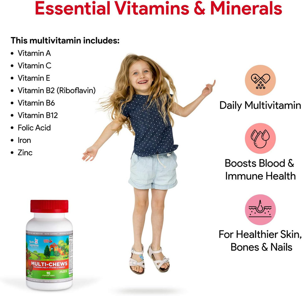 Delicious Kids Multivitamin, 90 Vegetarian Gummies  Complete ChildrenS Supplement With Essential Vitamins And Minerals - Vitamin A, B, C, D3, Calcium, Iron, Folic Acid, Zinc  Cherry Flavor