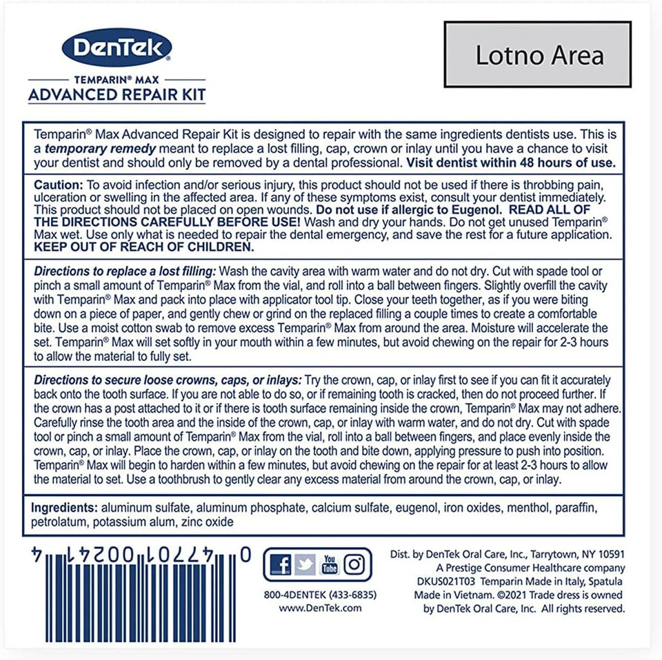 Dentek Temparin One Step Lost Filling Repair 1 Each