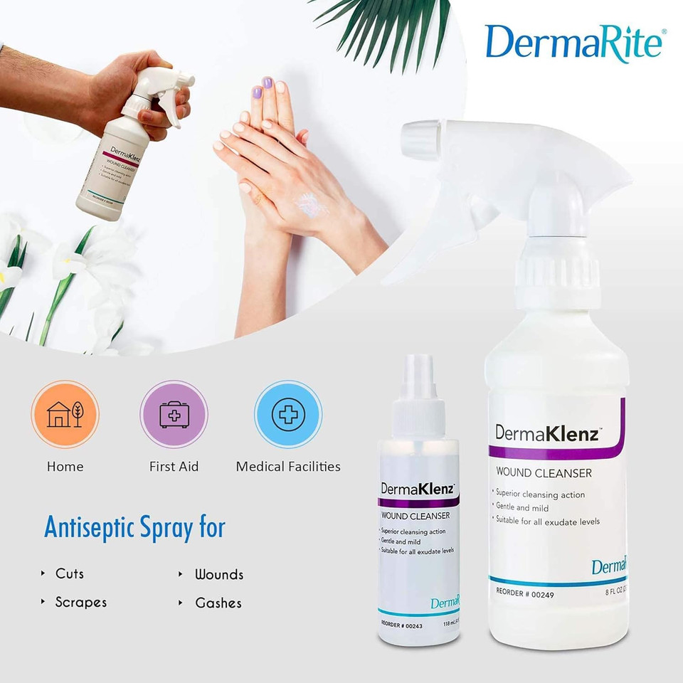 Dermarite'S Dermaklenz Wound Cleanser - Rinse-Free Gentle And Mild Cleansing, Helps Clear Wound Debris - Spray Bottle, 8 Oz., 1 Count