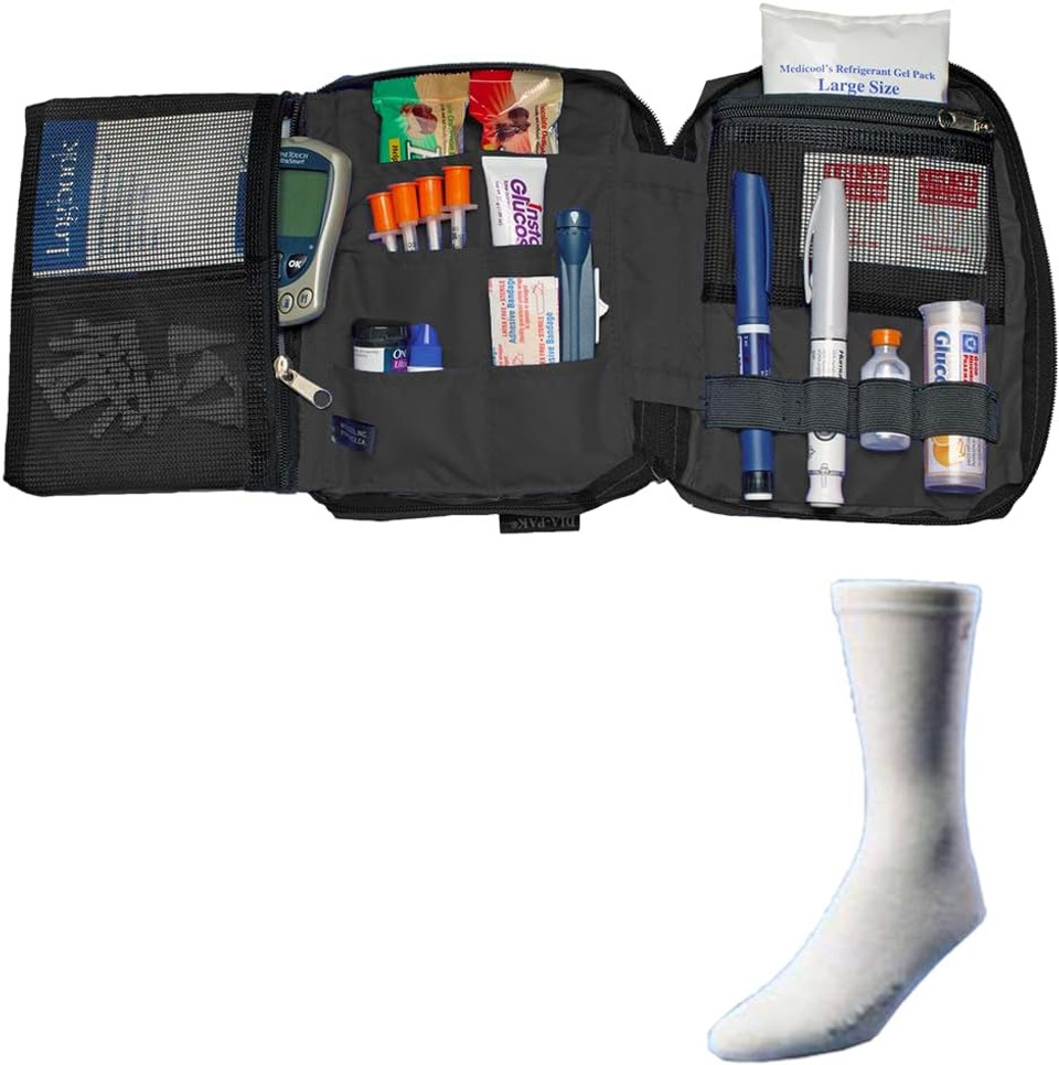 Dia-Pak Deluxe Black Insulin Carrying Case And Euro Comfort Sock Bundle | Dpdelx/Bk-Euro-Lg