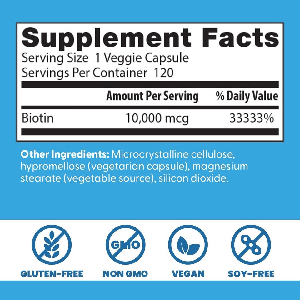 Doctors Best Biotin, Supports Hair, Skin, & Nails, Non-Gmo, Gluten Free, Soy Free, Vegan 120 Veggie Caps