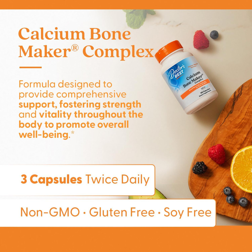 Doctors Best Calcium Bone Maker Complex, Broad Spectrum Nutrients For Bone Health, Non-Gmo, Gluten Free, Soy Free 180 Capsules