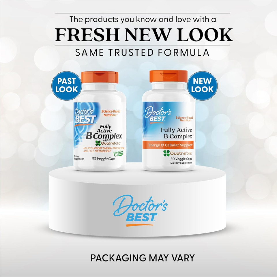 Doctors Best Fully Active B Complex, Energy & Cellular Support, Non-Gmo, Gluten Free, Soy Free, Vegan 30 Veggie Caps