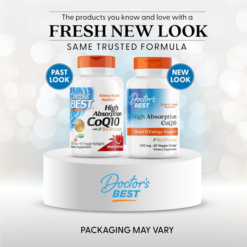 Doctor'S Best High Absorption Coq10, Heart & Energy Support, Usp Verified, Naturally Fermented Coq10, Non-Gmo Gluten Free, Soy Free, 60 Veggie Softgels