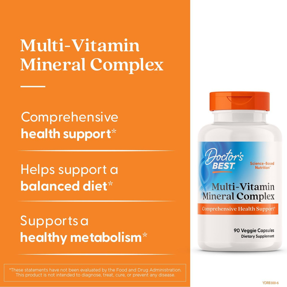 Doctors Best Multi-Vitamin Mineral Complex, Comprehensive Health Support, Non-Gmo, Gluten Free, Vegan 90 Veggie Capsules