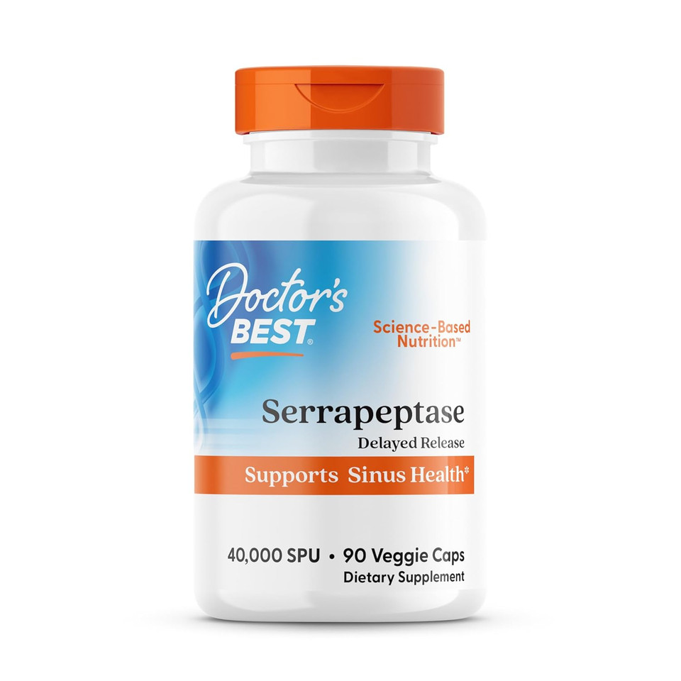 Doctors Best Serrapeptase, 40,000 Spu, Supports Sinus Health, Non-Gmo, Vegan 90 Veggie Caps