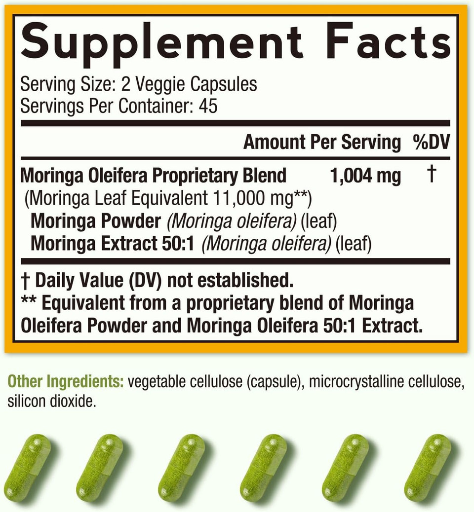 Doctor'S Recipes Moringa 11,000 Mg Strength, Complete Green Superfood, Natural Antioxidant Support, Non-Gmo, 60 Vegan Caps, No Caffeine Soy Gluten
