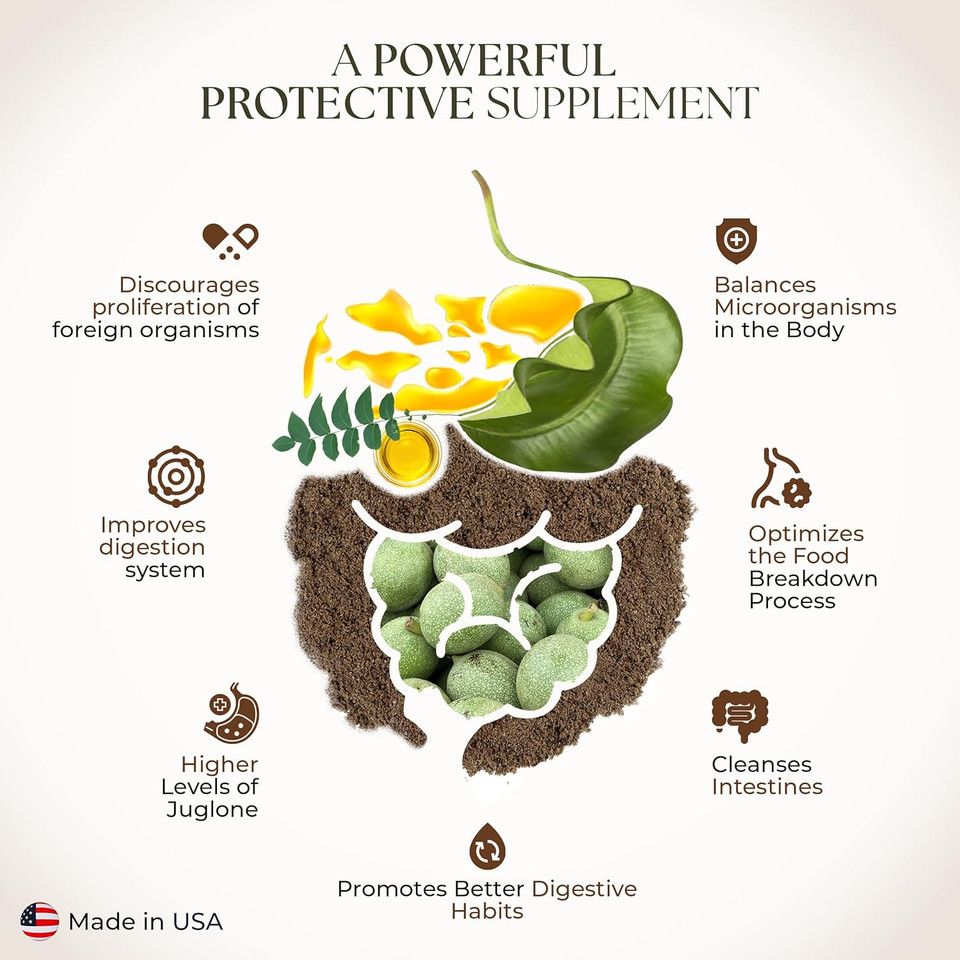 Dr Clark Green Black Walnut Blend - Freeze Dried Hull Dietary Supplement, Extra Strength Formula From All Natural Walnuts, Supports Healthy Intestinal Environment, 360Mg, 50 Gelatin Capsules