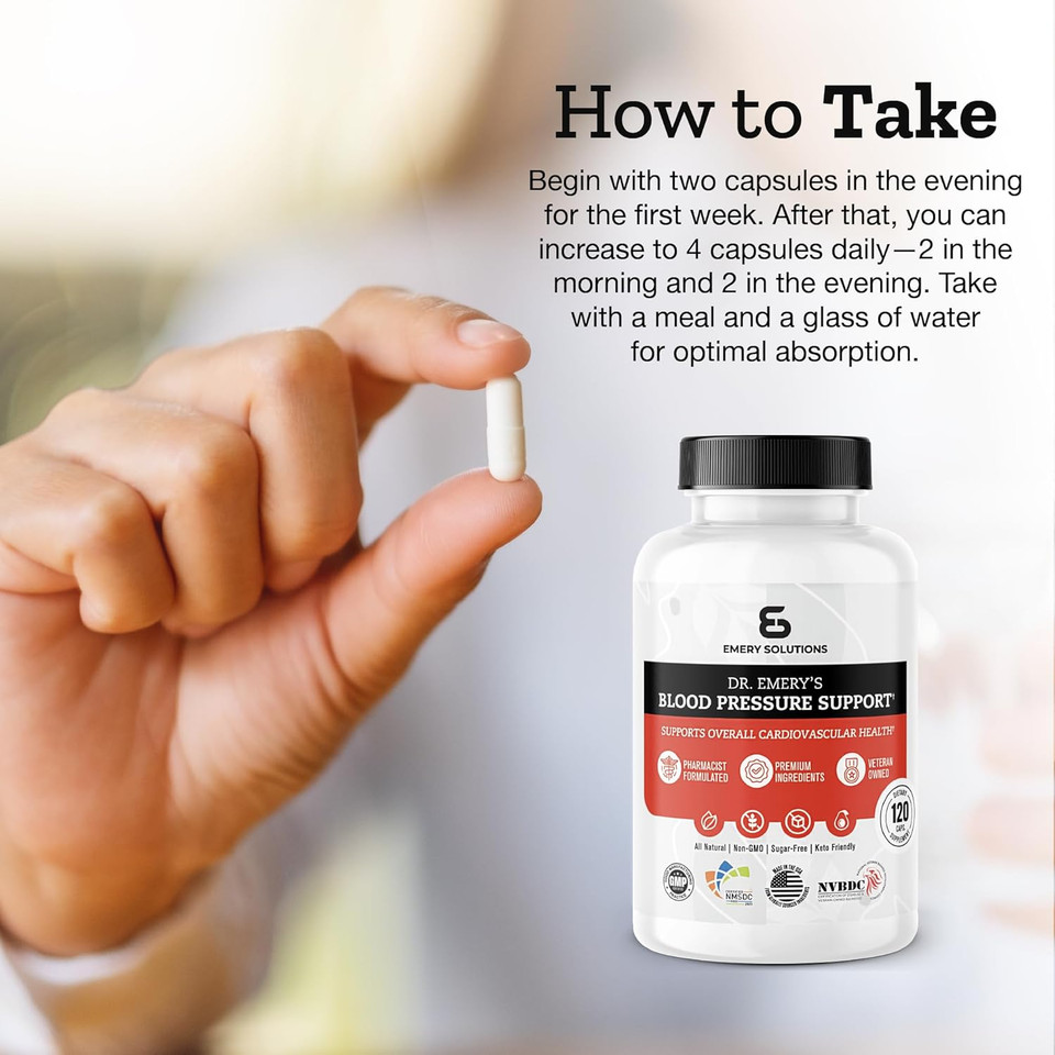 Dr Emery'S Blood Pressure Support Supplement With Magnesium, Zinc, Vitamin D3, & Potassium, Vegan-Approved, Sugar-Free, Formulated By Clinical Pharmacist, 120 Capsules, 30 Day Supply
