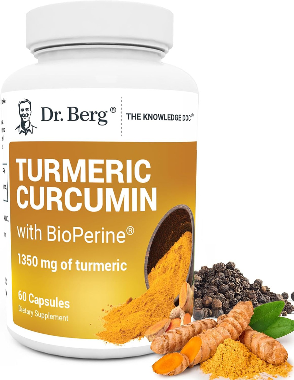 Dr. Berg (Only 2 Per Day) Turmeric Supplement With Black Pepper (Bioperine) - 1350 Mg Turmeric Curcumin Supplement With 95% Curcuminoids  Turmeric Curcumin With Black Pepper  60 Turmeric Capsules