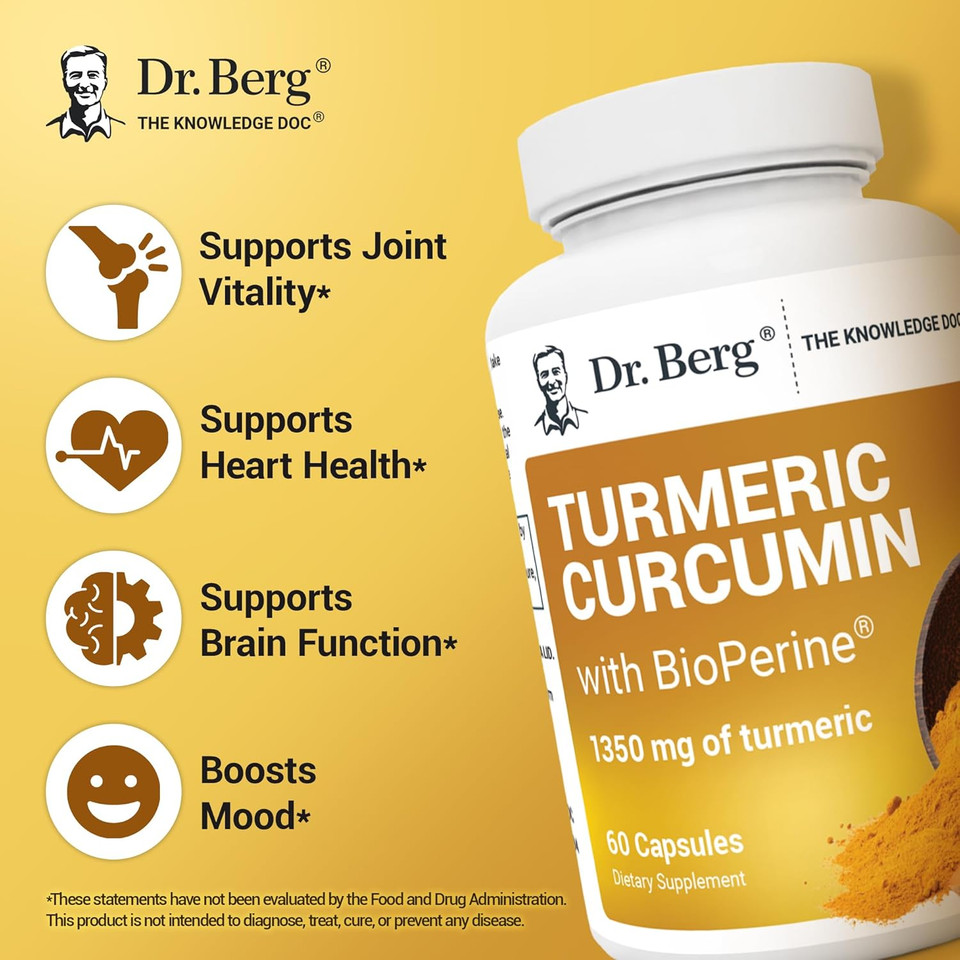 Dr. Berg (Only 2 Per Day) Turmeric Supplement With Black Pepper (Bioperine) - 1350 Mg Turmeric Curcumin Supplement With 95% Curcuminoids  Turmeric Curcumin With Black Pepper  60 Turmeric Capsules