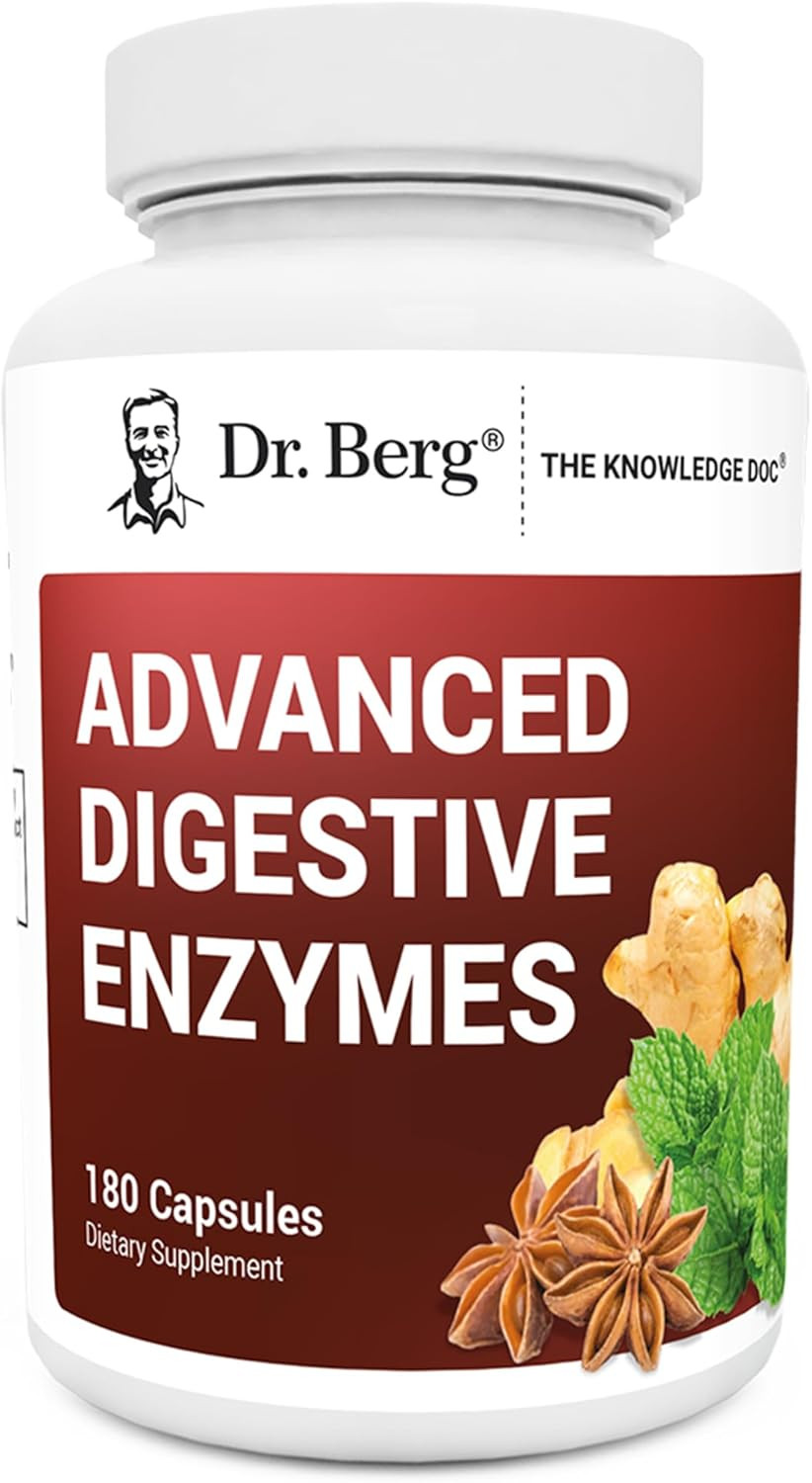 Dr. Berg Advanced Digestive Enzymes With Apple Cider Vinegar - Includes Digestive Health Ingredients Like Betaine Hydrochloride (Hci), Ginger Root & Peppermint Leaf - 180 Capsules