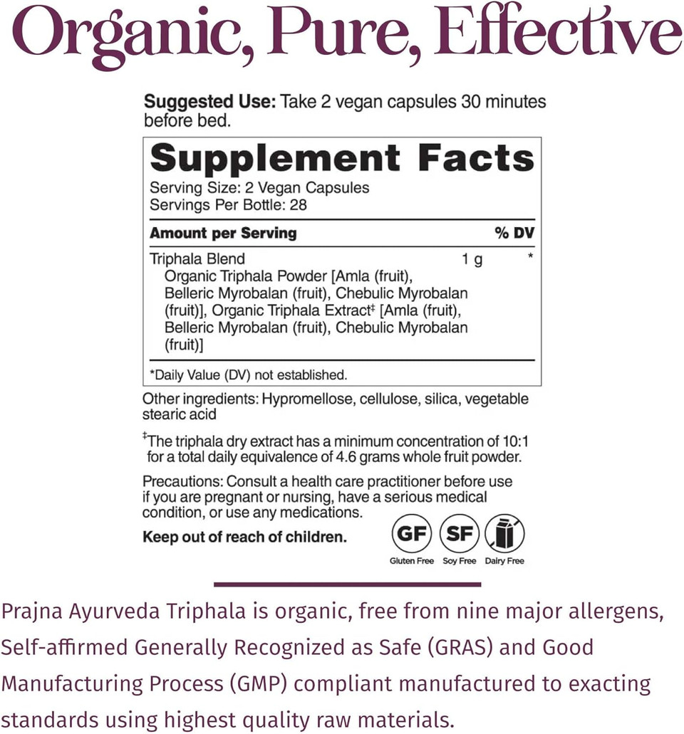 Dr. ChaudharyS Prajna Ayurveda Triphala With Amla, Haritaki & Bibhitaki Is A Rejuvenating Formula That Is Traditionally Used For Proper Digestion & Elimination, Vegan, Gluten-Free, Soy-Free, Organic