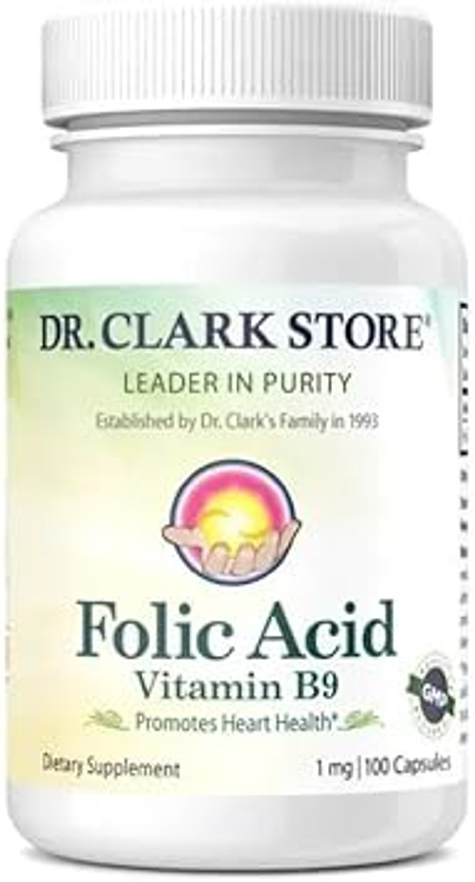 Dr. Clark Folic Acid (Vitamin B9) Supplement  1Mg, 100 Gelatin Capsules, Essential B Vitamin For Daily Health