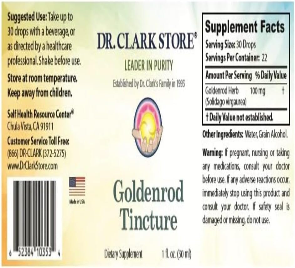 Dr. Clark Goldenrod Tincture For Kidney And Urinary System Support, 1 Oz