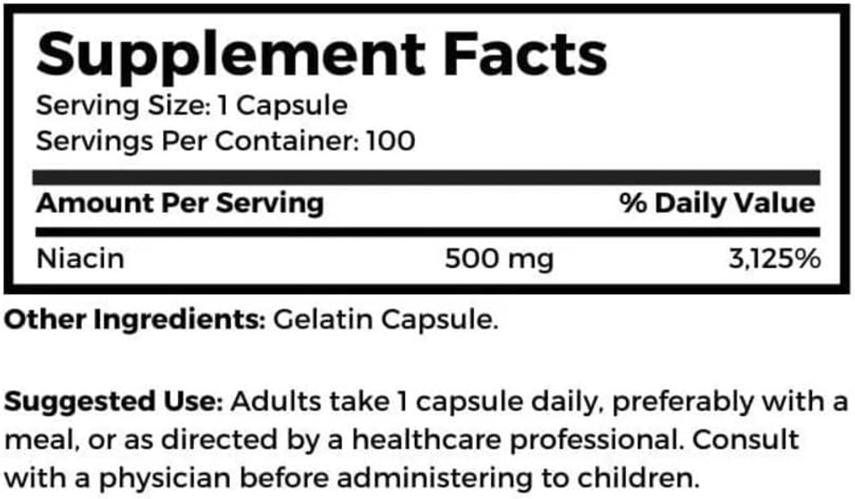 Dr. Clark Niacin 500 (Vitamin B3) Supplement, 500Mg, 100 Gelatin Capsules