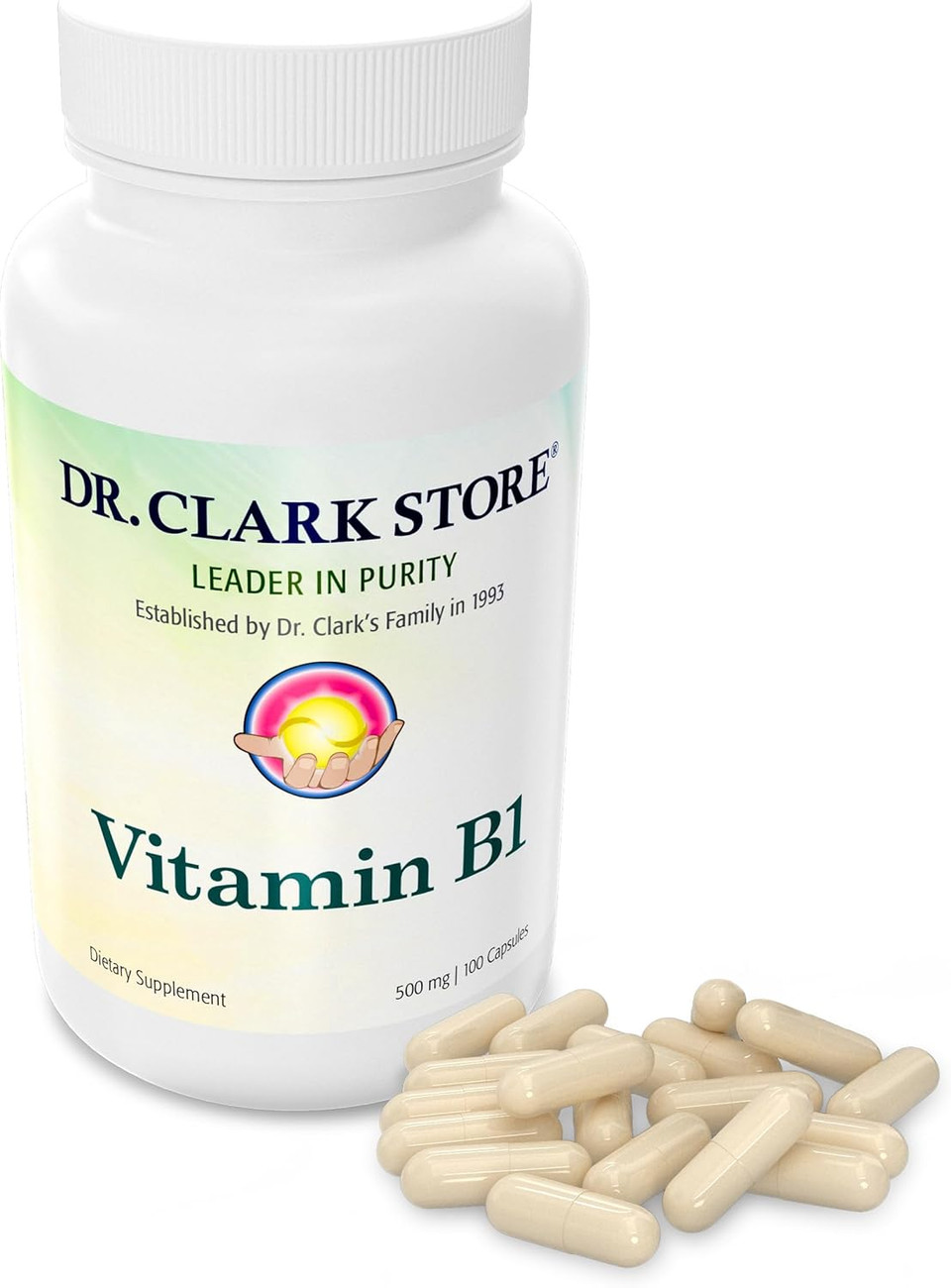 Dr. Clark Vitamin B1 Thiamine 500Mg Supplement -Thiamine B1 Supplement For Healthy Nervous System & Energy Metabolism, Gluten-Free, Dairy Free - 100 Gelatin Capsules