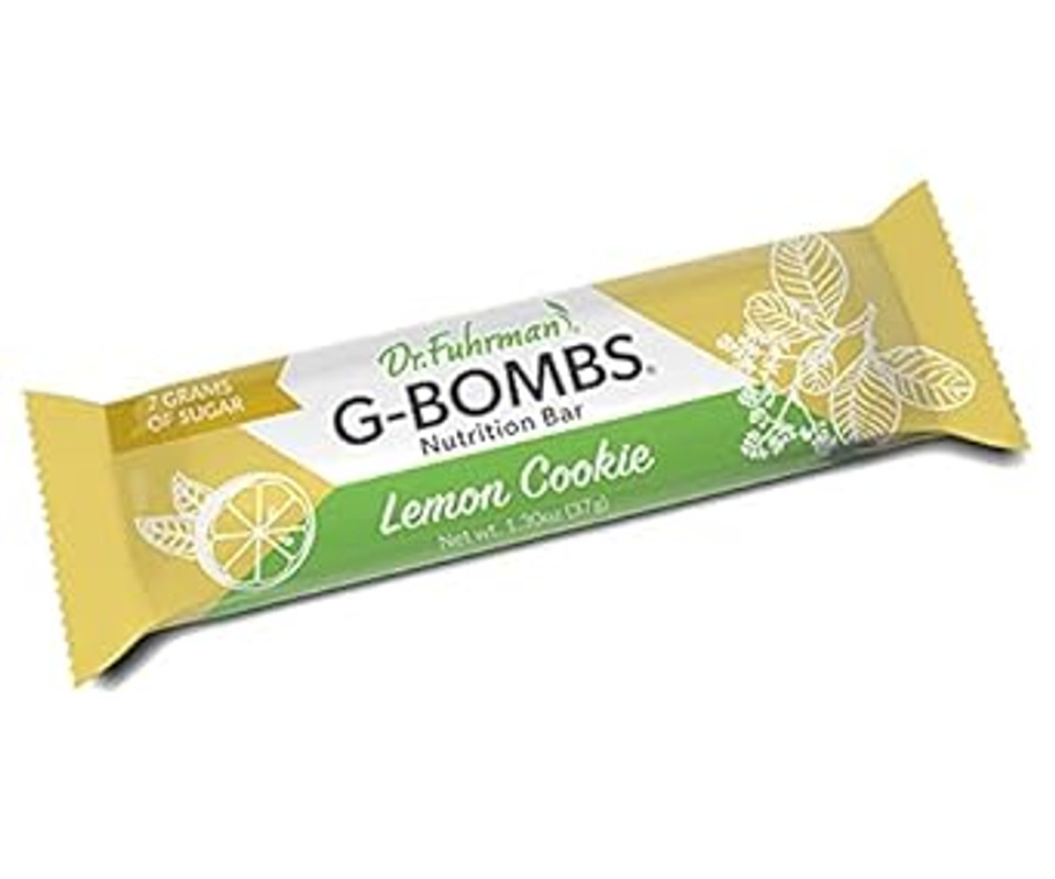 Dr. FuhrmanS G-Bombs Nutrition Bar  Lemon Cookie Flavor  Whole Food Plant-Based Superfood Snack With Nuts, Seeds, Greens & Berries  Vegan, Gluten-Free, No Added Sugar  12 Count