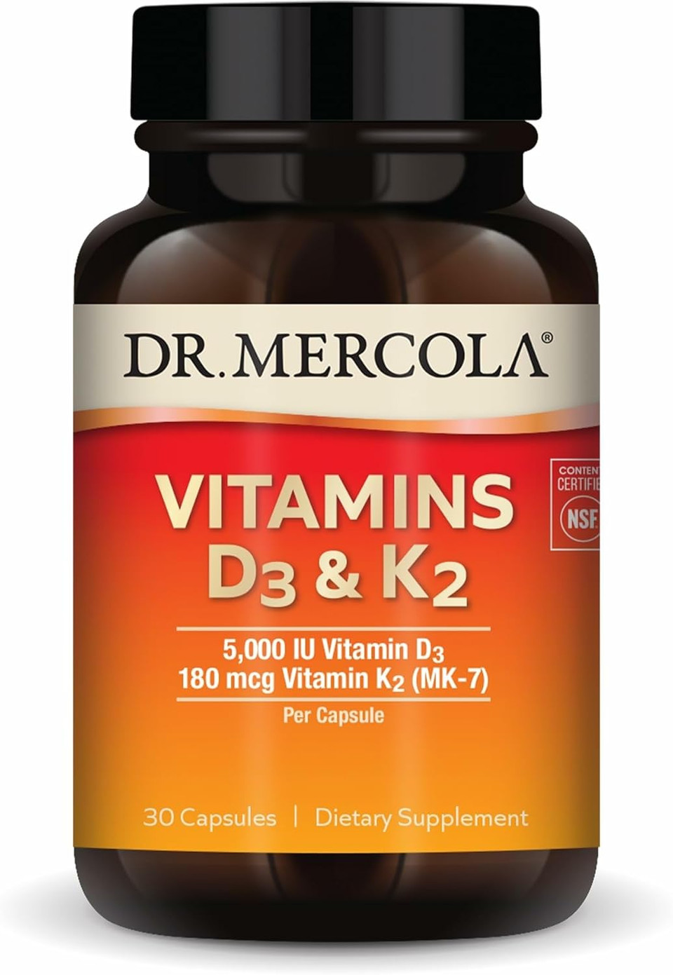 Dr. Mercola Vitamins D3 & K2 - Supports Immune, Brain, Cardiovascular, Respiratory & Bone Health - Gmo-Free, Gluten-Free & Soy-Free - 30 Capsules (30 Servings)