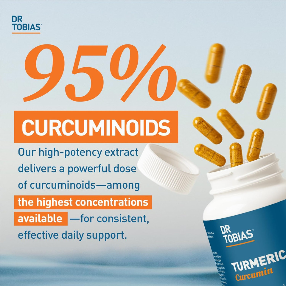 Dr. Tobias Turmeric Curcumin 1500Mg With Bioperine  Extra Strength Supplement With 95% Curcuminoids For Joint Support, Overall Vitality & Immune Health, 120 Vegan Capsules, Non-Gmo