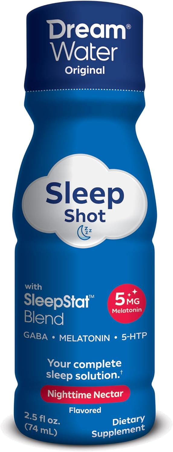 Dream Water Sleep Aid Supplement Drink; Melatonin 5Mg, Gaba, 5-Htp; Zero Sugar, Natural Flavors, No Added Colors, 2.5 Oz Liquid Sleep Shots, Nighttime Nectar, 24-Count