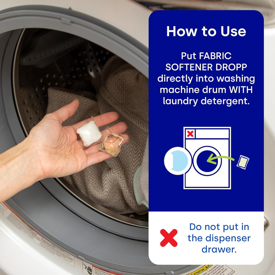 Dropps Laundry Fabric Softener Pods, Unscented (64 Count) - Fabric Softener Liquid Pods For Fluffy, Soft Fabrics - He Compatible Mineral Based Ingredients Laundry Supplies