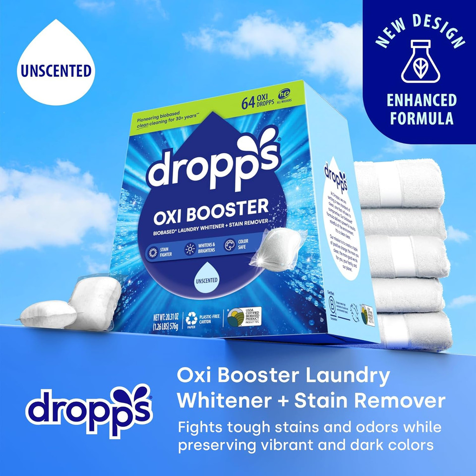 Dropps Oxi Booster Pods, Unscented (120 Pods) - Chlorine-Free Bleach Alternative Biobased Laundry Whitener & Stain Remover