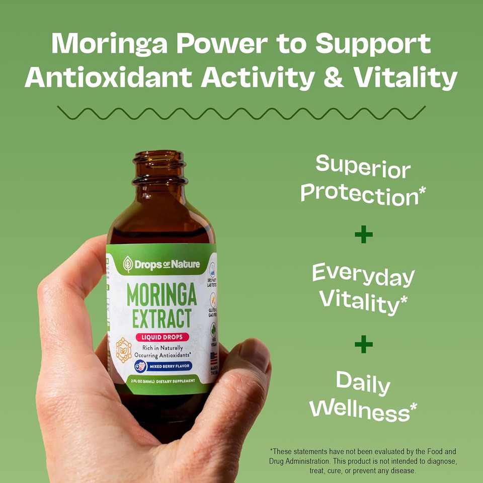 Drops Of Nature Moringa Extract Liquid Supplement (Mixed Berry, 60 Ml) & Sea Moss + Soursop Liquid Supplement (Lemon Lime, 60 Ml)  Vegan, Fast Absorbing  Antioxidant-Rich Nutrients & Immune Wellness