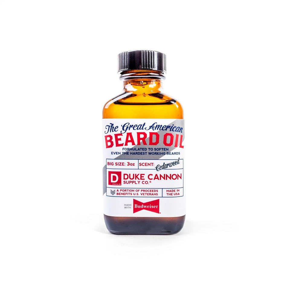 Duke Cannon Great American Beard Oil With Budweiser - Natural Conditioning With Apricot Kernel Oils, Warm Cedarwood Scent, 3 Oz