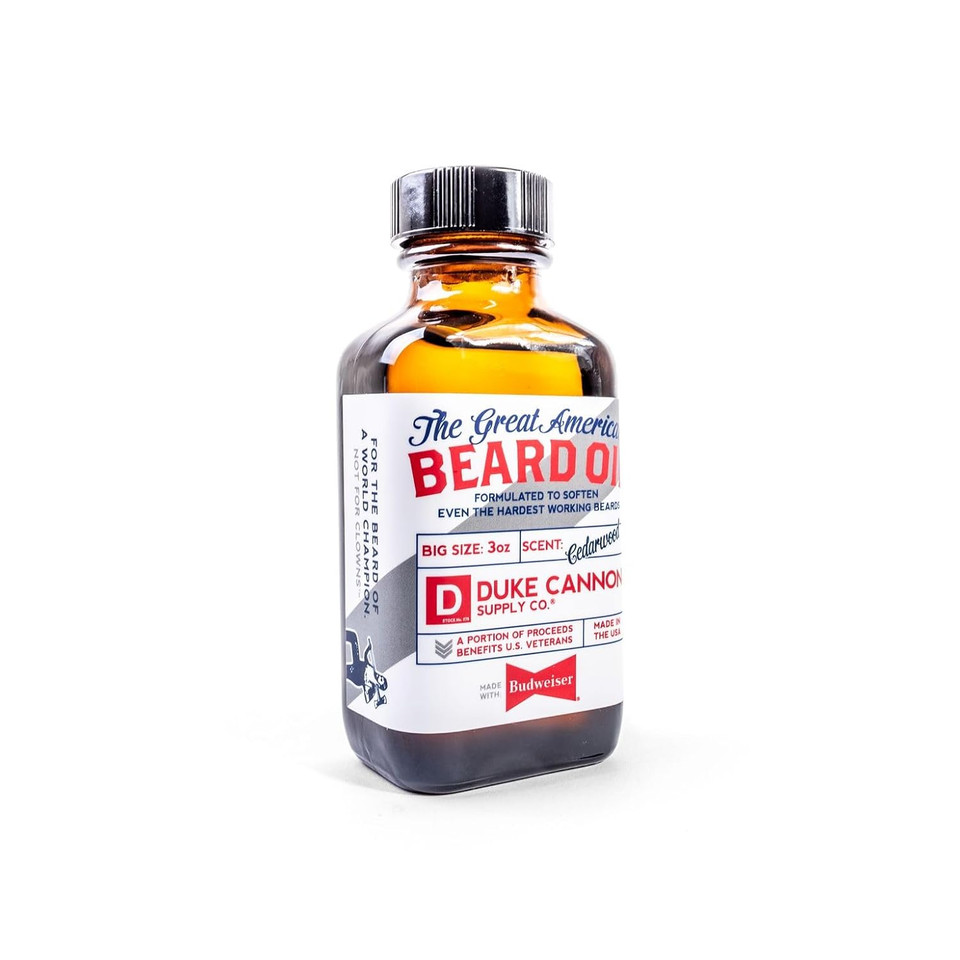 Duke Cannon Great American Beard Oil With Budweiser - Natural Conditioning With Apricot Kernel Oils, Warm Cedarwood Scent, 3 Oz