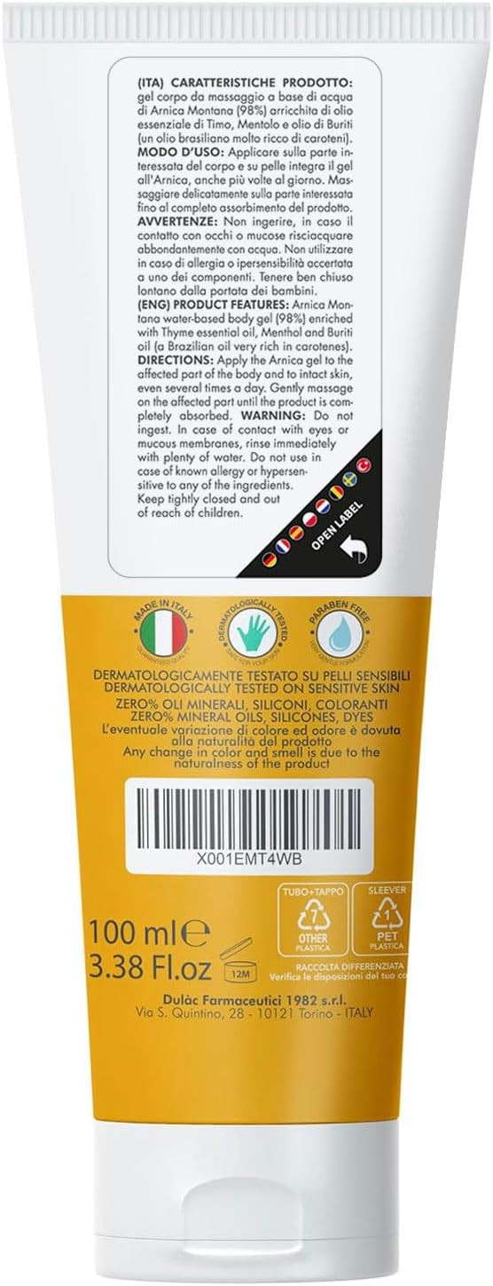 Dulàc - Arnica Gel For Bruising And Swelling 3.38 Fl Oz, 98% Arnica Montana Cream Extra Strength For Muscle And Joint Relief, Non-Greasy, Natural Formula, Cool Effect, Alcohol Free