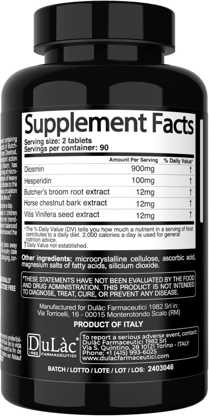 Dulàc - Diosmin Hesperidin 1000Mg Dietary Supplement 180 Tablets, Enriched With Horse Chestnut Extract And Butchers Broom