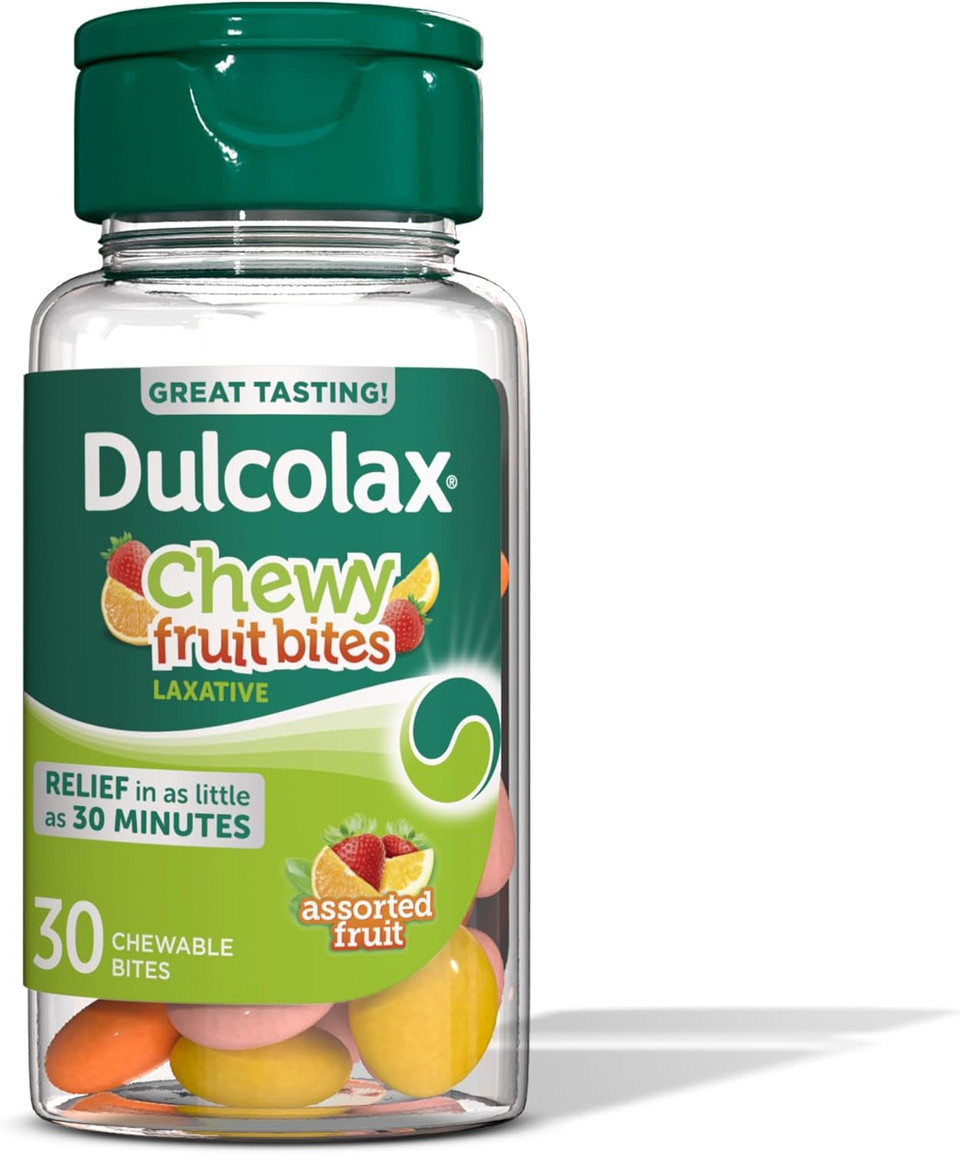 Dulcolax Saline Laxative Chewy Fruit Bites, Fast Acting Laxative & Gentle Constipation Relief, Assorted Fruit Flavor, Magnesium Hydroxide 600 Mg, 30 Count