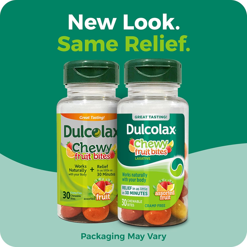 Dulcolax Saline Laxative Chewy Fruit Bites, Fast Acting Laxative & Gentle Constipation Relief, Assorted Fruit Flavor, Magnesium Hydroxide 600 Mg, 30 Count