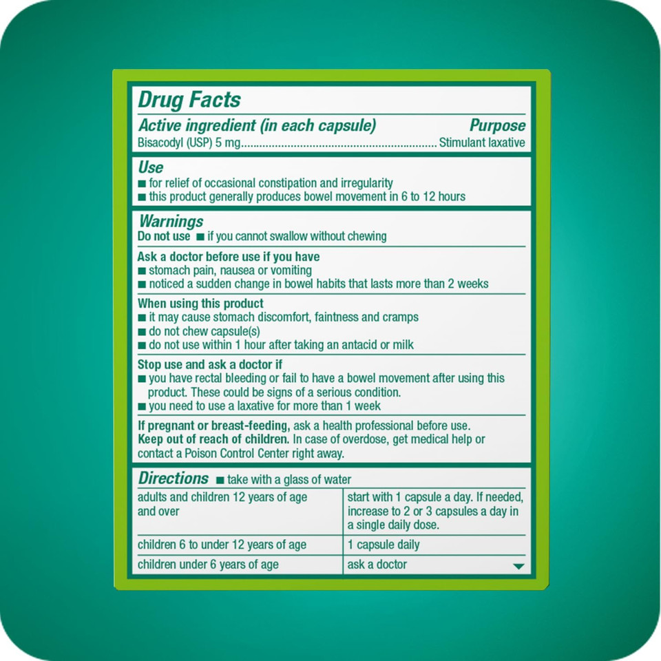 Dulcolax Stimulant Laxative Liquid Gels, Predictable & Effective Constipation Relief, Relieves Constipation Related Symptoms, Bisacodyl 5 Mg, No Added Parabens, Gluten-Free & Sugar-Free, 20-Count