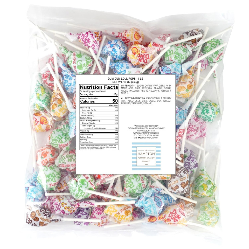 Dumdums Original Mix Lollipops, 4 Lb Bag (240 Pieces Approx.), Gluten Free Hard Candy, Assorted Flavors, Individually Wrapped Lollipops, The Hampton Popcorn & Candy Company
