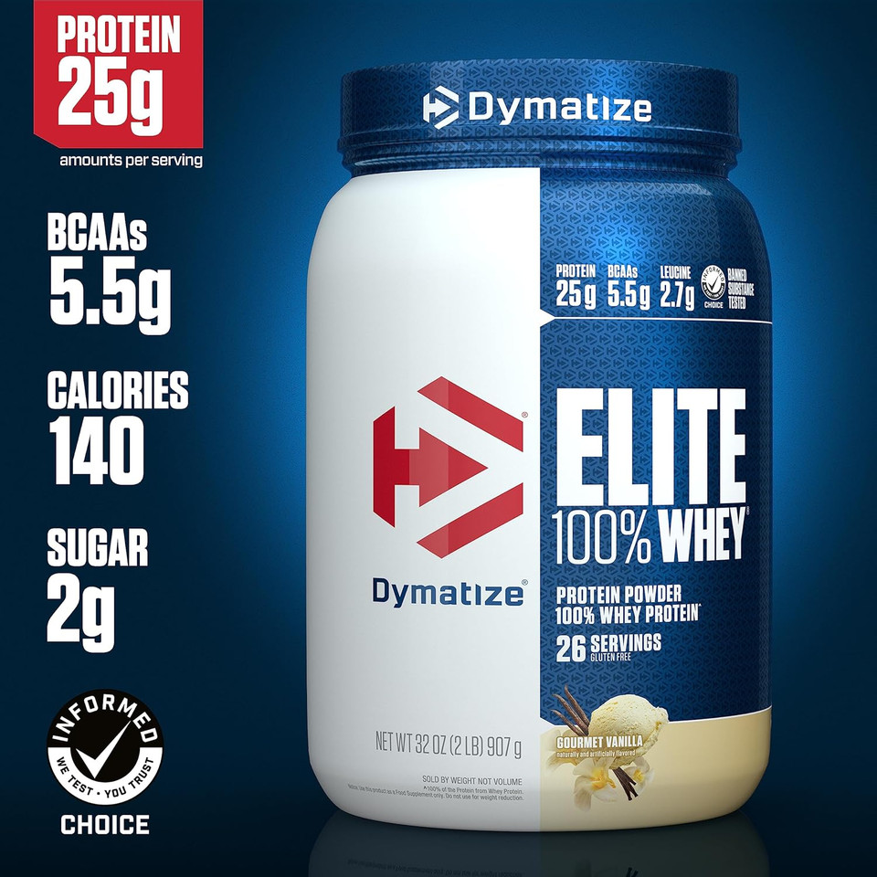Dymatize Whey Protein And Pre Workout Combo, Elite 100% Whey Protein Powder Gourmet Vanilla 26 Serve, Energyze Pre Workout Powder For Men And Women Strawberry Lemonade Flavor 30 Servings