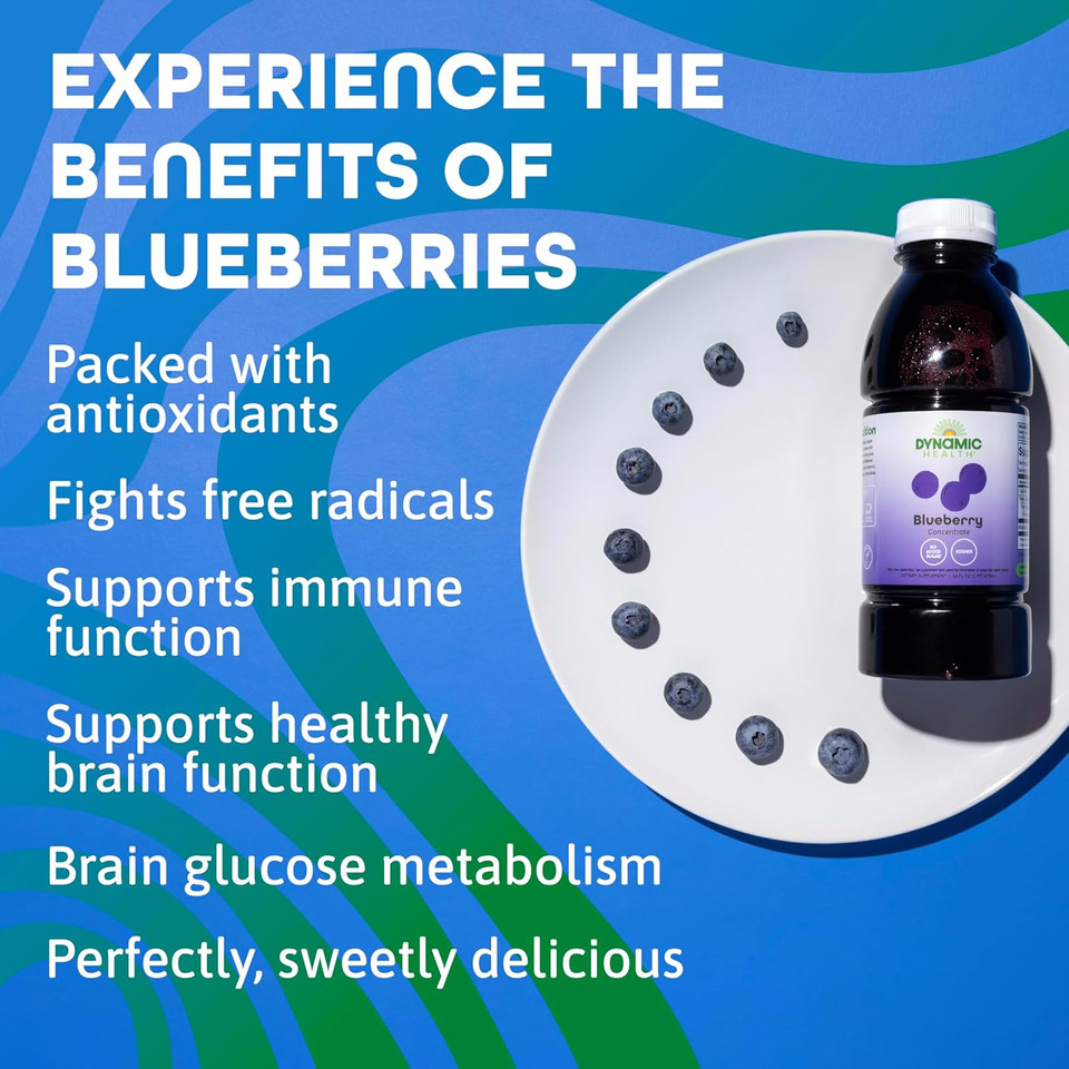 Dynamic Health Blueberry Concentrate, 100% Concentrate, Unsweetened, No Additives, Brain Function, Antioxidant Support, Vegan, Gluten Free, Non-Gmo, 16 Fl Oz