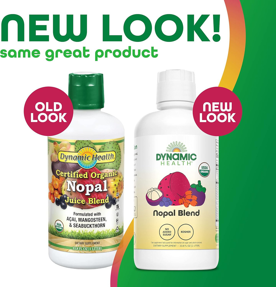 Dynamic Health Certified Organic Nopal Blend Juice | With Acai, Mangosteen & Seabuckthorn | Vitamins & Amino Acids | Vegetarian, Gluten-Free | 33.8Oz