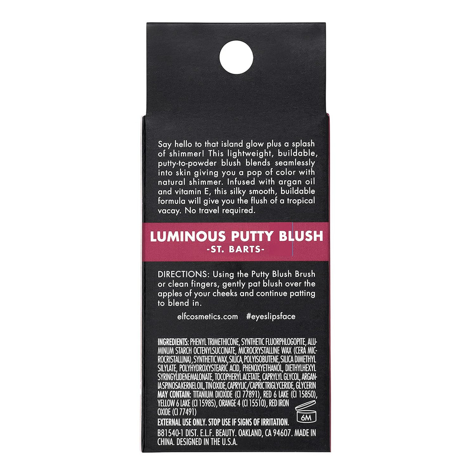 E.L.F. Luminous Putty Blush, Putty-To-Powder, Buildable Blush With A Subtle Shimmer Finish, Highly Pigmented & Creamy, Vegan & Cruelty-Free, St. Barts