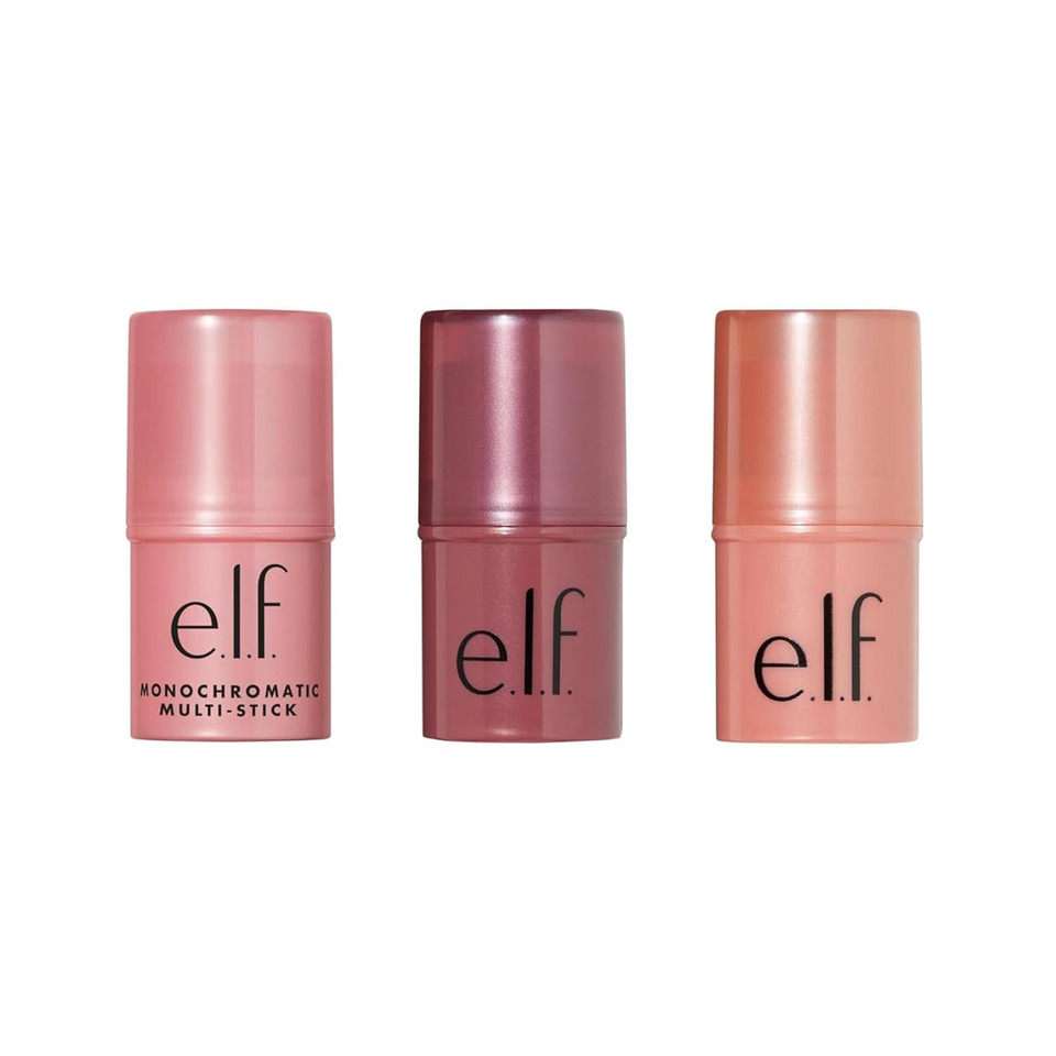 E.L.F. Monochromatic Multi Stick, Includes Dazzling Peony, Sparkling Rose & Glistening Peach, For Eyes, Lips & Cheeks, Vegan & Cruelty-Free