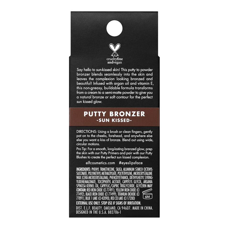 E.L.F. Putty Bronzer, Creamy & Highly Pigmented Formula, Creates A Long-Lasting Bronzed Glow, Infused With Argan Oil & Vitamin E, Sun Kissed, 0.35 Oz