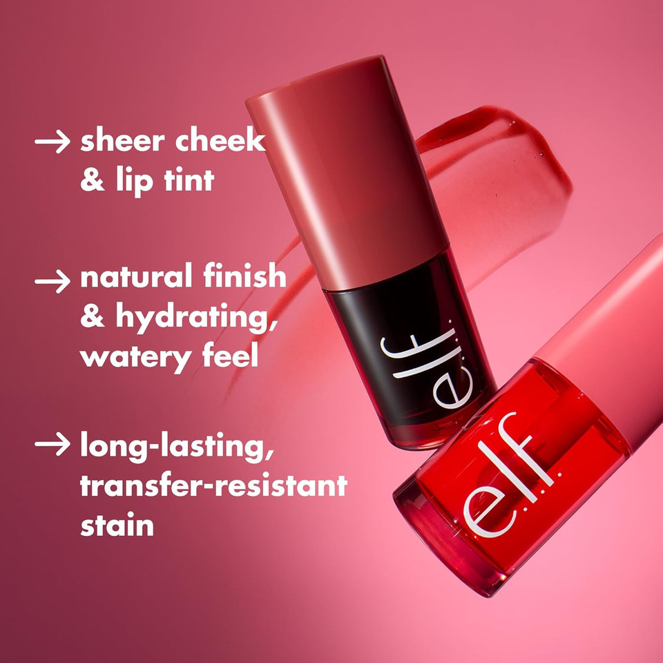 E.L.F. Sheer For It Blush Tint, Multi-Use, Long-Lasting Lip & Cheek Makeup, Creates A Natural Flush Finish, Vegan & Cruelty-Free, Plums Up